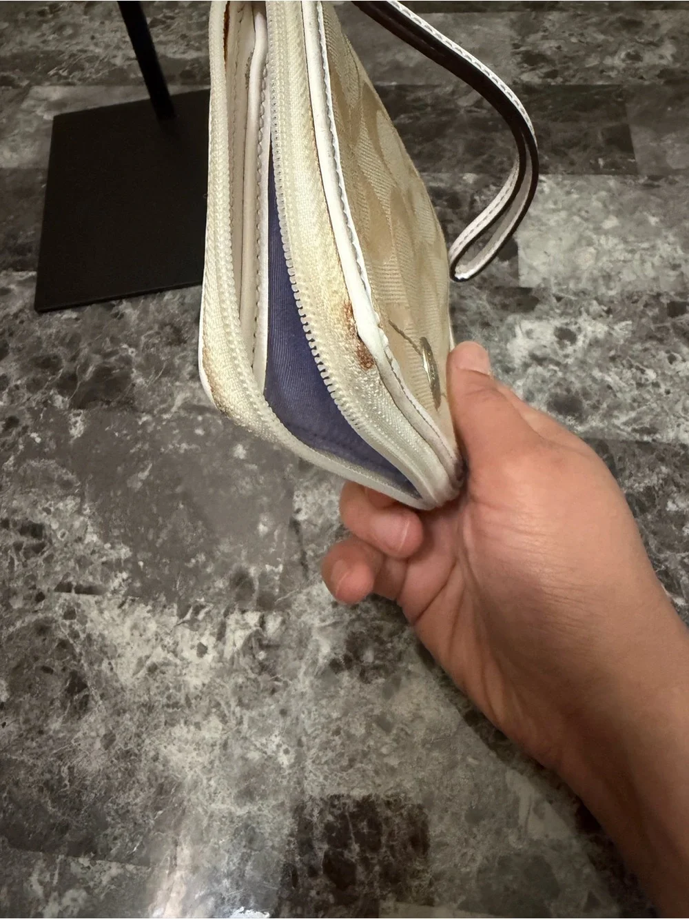 Coach Beige Signature Wristlet with White Trim
